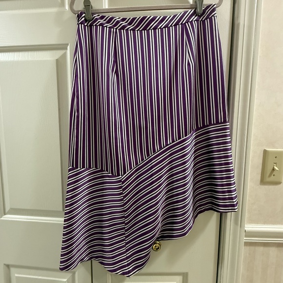 Banana Republic Purple Stripe Asymmetrical Midi Skirt Size 10 Modern Chic - Picture 4 of 11